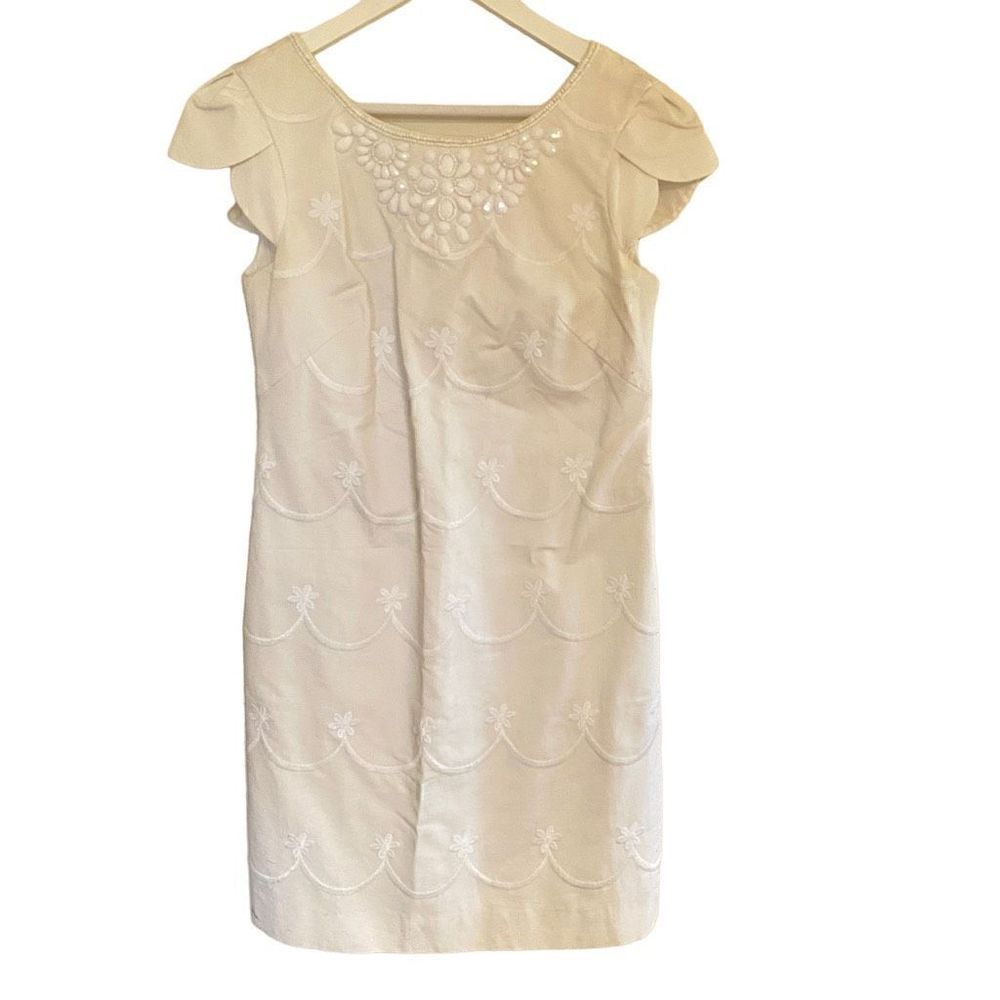 Vintage Lilly Pulitzer Pierce Dress white beaded size 6 flower short sleeve